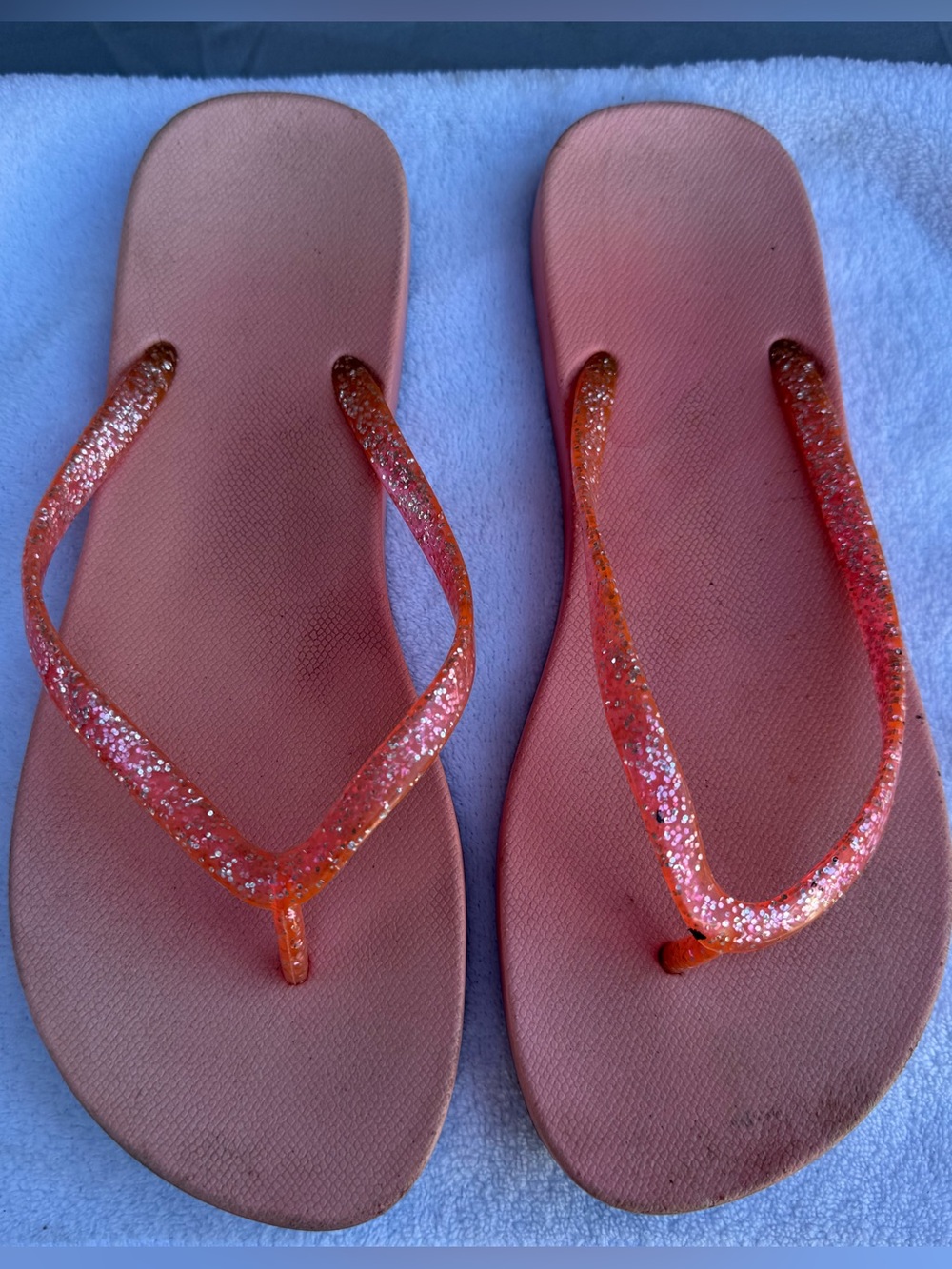 Pink Glitter Sparkle Flip Flops Sandals Womens Size 9-10